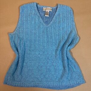 Vintage Sigrid Olsen Sport Knit Vest Top Blue V Neck Cotton Linen Blend size M‎